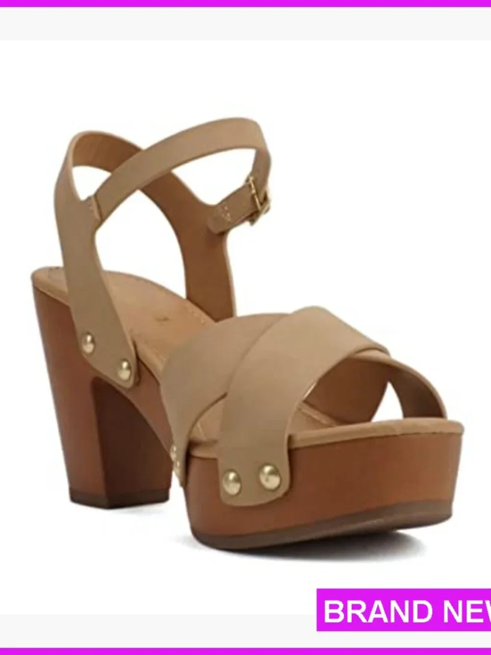 Chunky Platform Heeled Sandals Crisscross Strap Ankle Buckle Stud Fashion - Picture 4 of 5